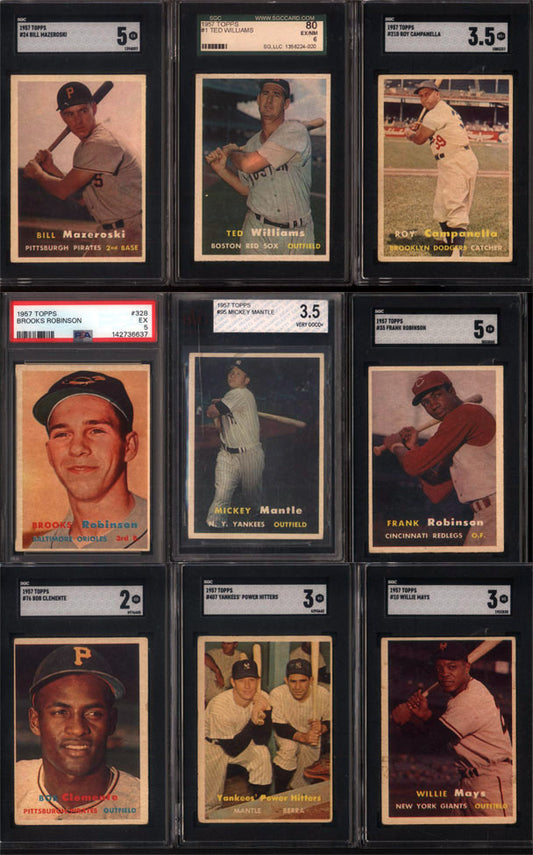 1957 Topps Baseball Set Break 407 Spot Random Card (Mickey Mantle BGS 3.5, Brooks Robinson Rookie PSA 5, Frank Robinson Rookie SGC 5, Ted Williams SGC 6, etc!)
