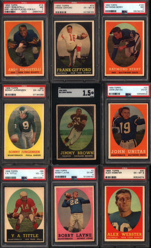 1958 Topps Football Set Break 132 Spot Random Card (Jim Brown Rookie SGC 1.5, Sonny Jurgensen Rookie PSA 6, Johnny Unitas 2nd Year PSA 4, etc!)
