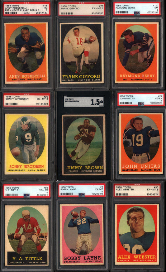 1958 Topps Football Set Break 132 Spot Random Card (Jim Brown Rookie SGC 1.5, Sonny Jurgensen Rookie PSA 6, Johnny Unitas 2nd Year PSA 4, etc!)