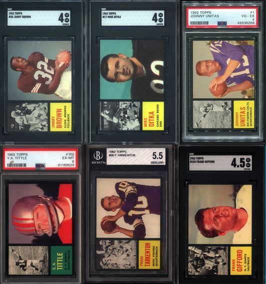 1962 Topps Football Set Break 176 Spot Random Card (Mike Ditka Rookie SGC 4, Fran Tarkenton Rookie BGS 5.5, Jim Brown SGC 4, Johnny Unitas PSA 4, etc!)