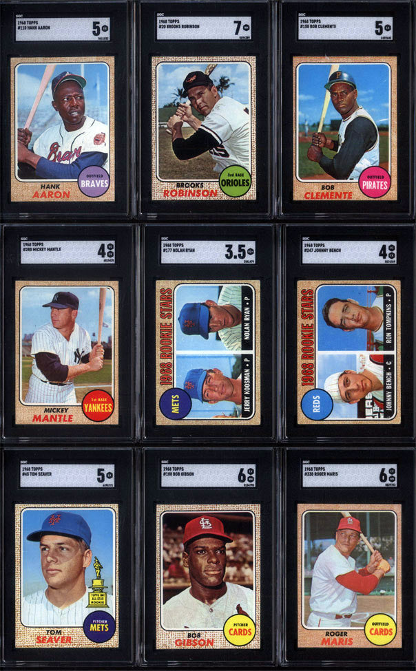 1968 Topps Baseball Set Break 598 Spot Random Card (Nolan Ryan Rookie SGC 3.5, Mickey Mantle SGC 4, Johnny Bench Rookie SGC 4, Hank Aaron SGC 5, etc!)