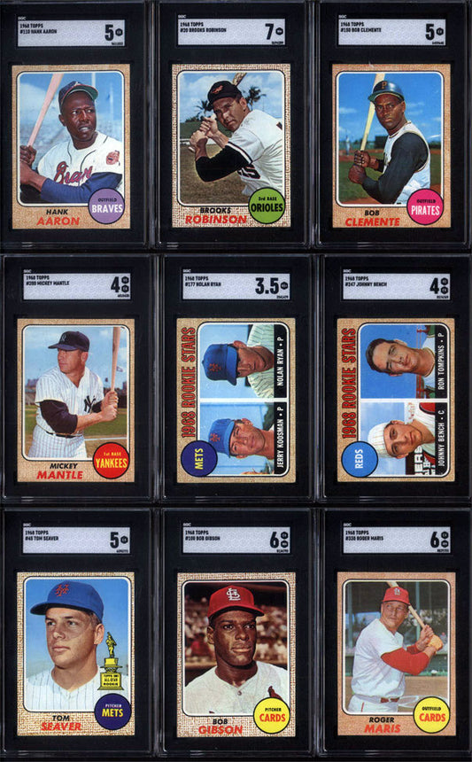 1968 Topps Baseball Set Break 598 Spot Random Card (Nolan Ryan Rookie SGC 3.5, Mickey Mantle SGC 4, Johnny Bench Rookie SGC 4, Hank Aaron SGC 5, etc!)