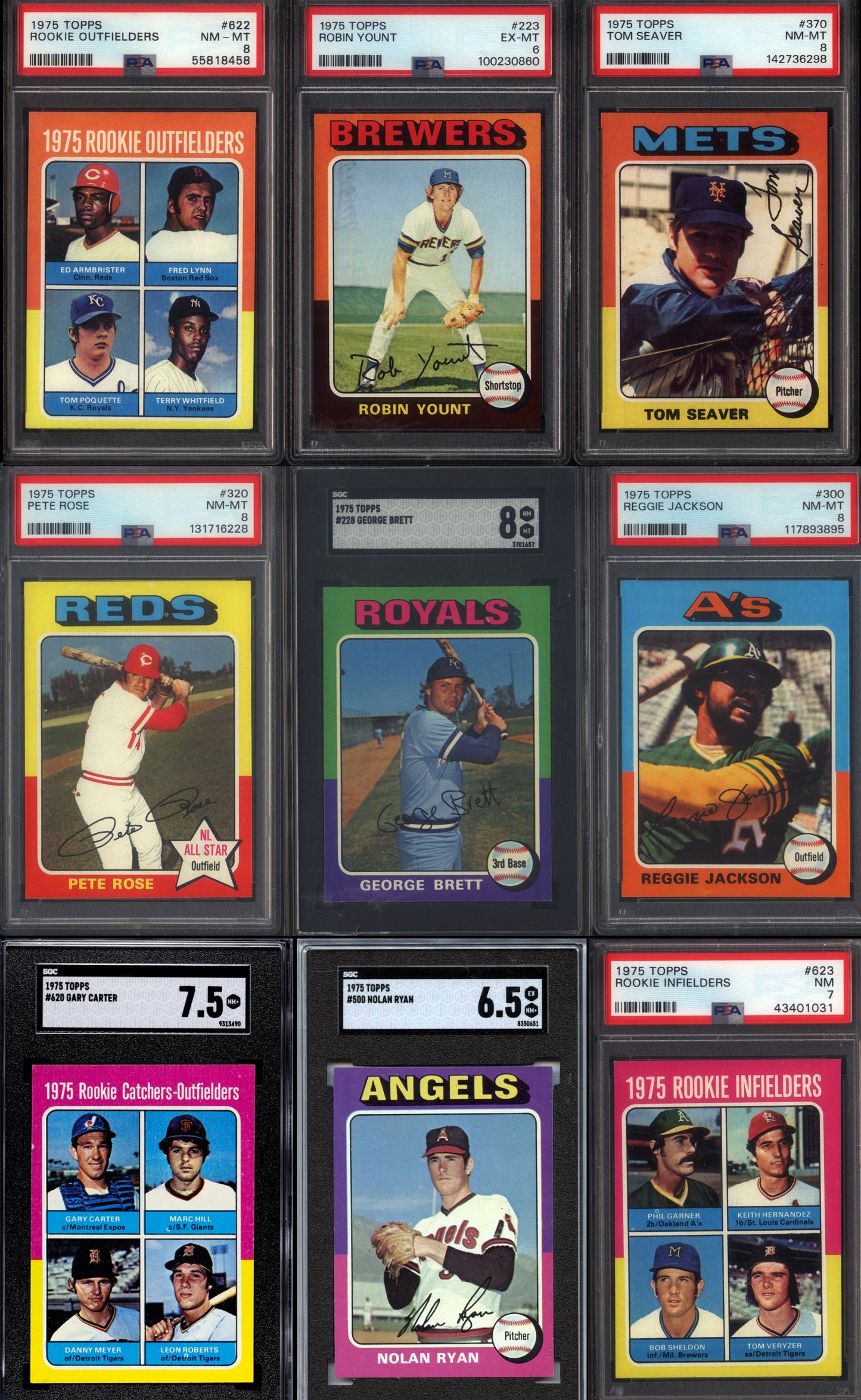 1975 Topps Baseball Set Break 660 Spot Random Card (George Brett Rookie SGC 8, Robin Yount Rookie PSA 6, Pete Rose PSA 8, Reggie Jackson PSA 8, etc!)