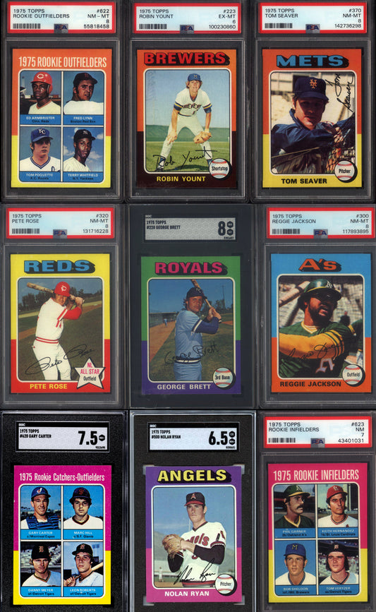 1975 Topps Baseball Set Break 660 Spot Random Card (George Brett Rookie SGC 8, Robin Yount Rookie PSA 6, Pete Rose PSA 8, Reggie Jackson PSA 8, etc!)